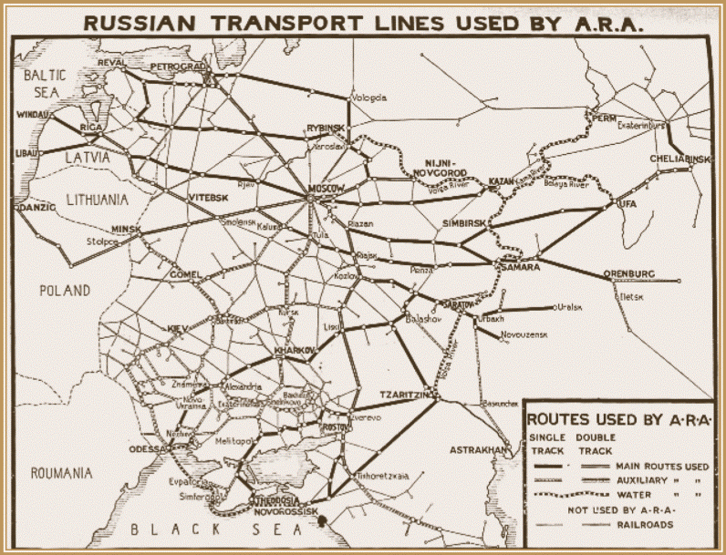 Схема транспортных линий Советской России, используемых для передвижения грузов АРА..gif